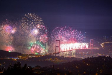 Celebration with fireworks. Istanbul Turkey