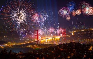 Celebration with fireworks. Istanbul Turkey