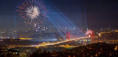 Celebration with fireworks. Istanbul Turkey