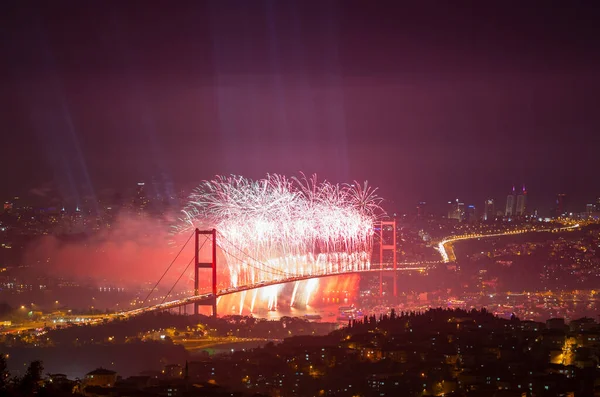 Celebration with fireworks. Istanbul Turkey