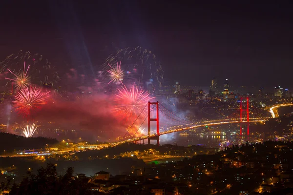 Celebration with fireworks. Istanbul Turkey