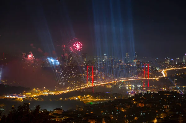 Celebration with fireworks. Istanbul Turkey