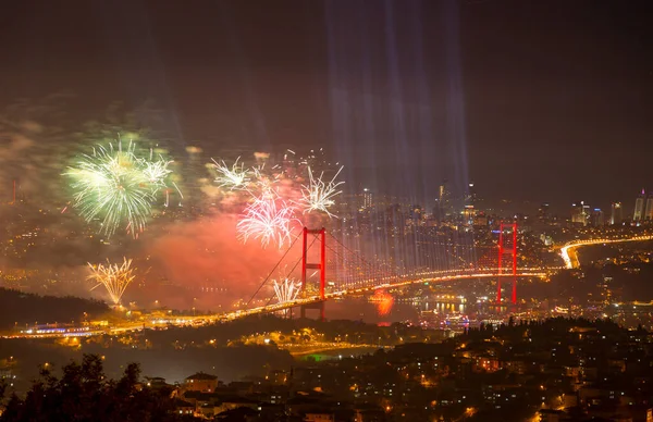 Celebration with fireworks. Istanbul Turkey