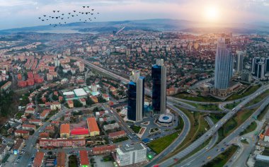 Aerial view of Istanbul's big skyscrapers, Istanbul is a big metropolitan city.