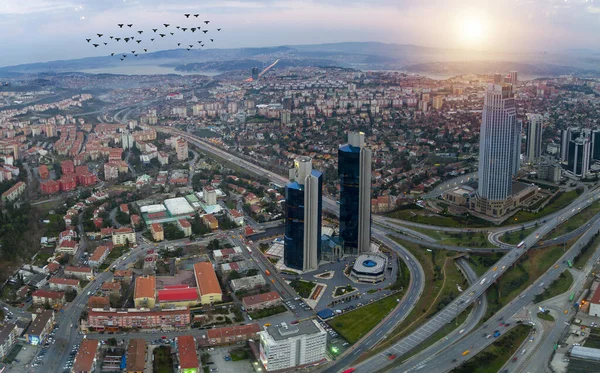 Aerial view of Istanbul's big skyscrapers, Istanbul is a big metropolitan city.