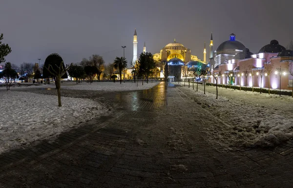 Sultanahmet Square Winter Night Hagia Sophia Mosque Blue Mosque — Zdjęcie stockowe