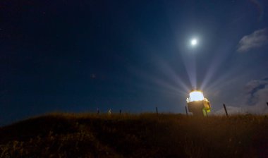 Karaburun harbor and Karaburun lighthouse, night star photography and astrophotography