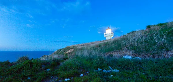 Karaburun Lighthouse Wavy Harbor Photographed Using Long Exposure Technique — Foto de Stock