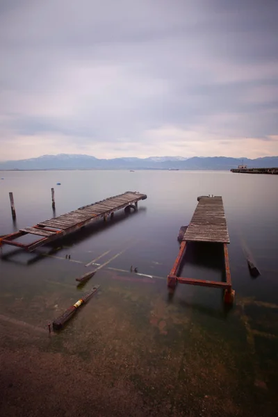 Collection Old Piers Photographed Using Long Exposure Technique — Fotografia de Stock