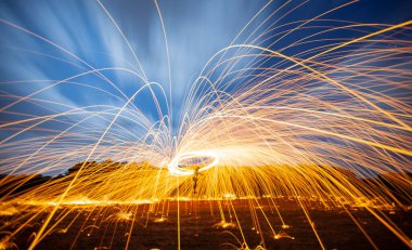 Steel wool and astrophotography, photographed at night with the long exposure technique.