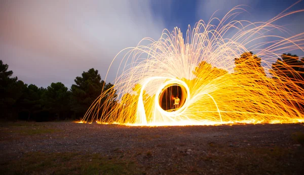 Steel wool and astrophotography, photographed at night with the long exposure technique.