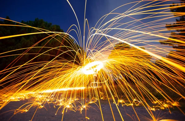 Steel wool and astrophotography, photographed at night with the long exposure technique.