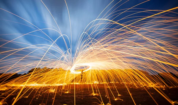 Steel wool and astrophotography, photographed at night with the long exposure technique.