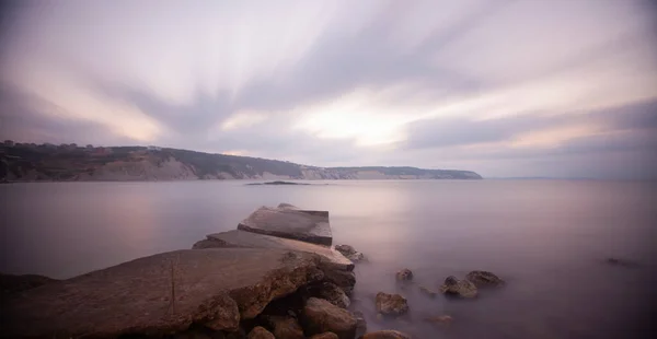 Fantastic Photos Taken Panorama Long Exposure Technique Wavy Harbor — ストック写真