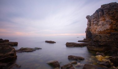 Rocky cliffs in the Black Sea are well suited for long exposure photography near the city of Barganl istanbul