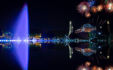 The most beautiful architectural structures and scenery of Istanbul, celebration with fireworks, vibrant city and lights