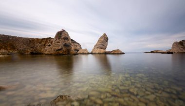 Islands off the Black Sea coast at Kilimli Bay, near Agva, Sile, in north west Turkey