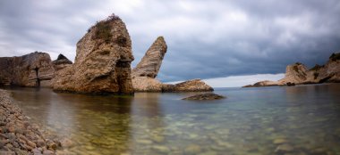 Islands off the Black Sea coast at Kilimli Bay, near Agva, Sile, in north west Turkey