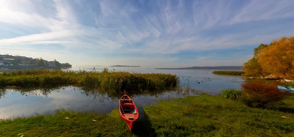 Heron bird and boats on Lake Manyas, Bandirma, Balikesir, Turkey