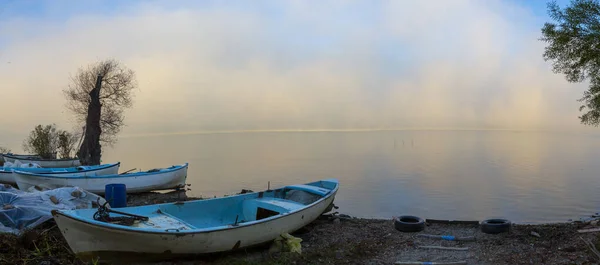 Heron bird and boats on Lake Manyas, Bandirma, Balikesir, Turkey