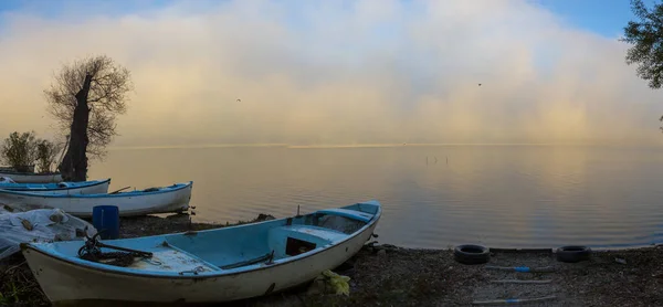 Heron bird and boats on Lake Manyas, Bandirma, Balikesir, Turkey
