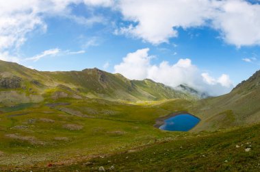 Scenic panorama of base camp on Vercenik in picturesque Kackar mountain range in Turke