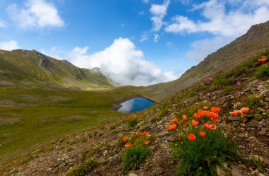 Scenic panorama of base camp on Vercenik in picturesque Kackar mountain range in Turke