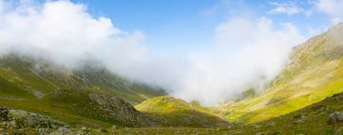 Scenic panorama of base camp on Vercenik in picturesque Kackar mountain range in Turke
