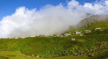 Scenic panorama of base camp on Vercenik in picturesque Kackar mountain range in Turke