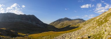 Scenic panorama of base camp on Vercenik in picturesque Kackar mountain range in Turke