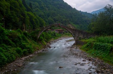 Kackar mountains national park, historical stone bridges and storm creek inside the Frtna valley