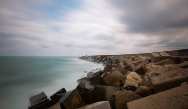 Cape Yason (Turkish: Cape Yason) A very choppy sea photographed with a long exposure technique.Thursday (formerly Vona) district, Ordu Province, Turkey