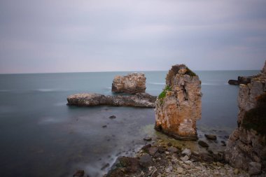 Cape Yason (Turkish: Cape Yason) A very choppy sea photographed with a long exposure technique.Thursday (formerly Vona) district, Ordu Province, Turkey