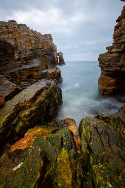 Cape Yason (Turkish: Cape Yason) A very choppy sea photographed with a long exposure technique.Thursday (formerly Vona) district, Ordu Province, Turkey