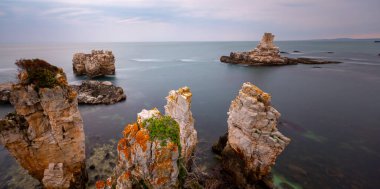 Cape Yason (Turkish: Cape Yason) A very choppy sea photographed with a long exposure technique.Thursday (formerly Vona) district, Ordu Province, Turkey