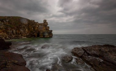 Cape Yason (Turkish: Cape Yason) A very choppy sea photographed with a long exposure technique.Thursday (formerly Vona) district, Ordu Province, Turkey