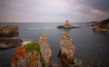 Cape Yason (Turkish: Cape Yason) A very choppy sea photographed with a long exposure technique.Thursday (formerly Vona) district, Ordu Province, Turkey