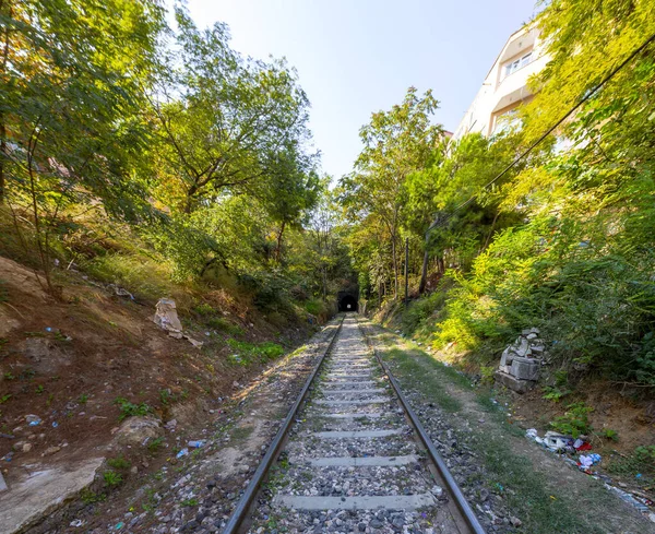 Túnel Ferroviário Com Uma Luz Fim Pode Representar Alcançar Seus — Fotografia de Stock