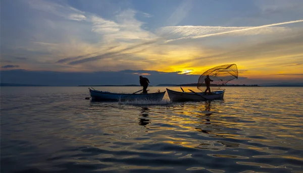 Fisherman Lake Manyas Work While Fishing — Stockfoto