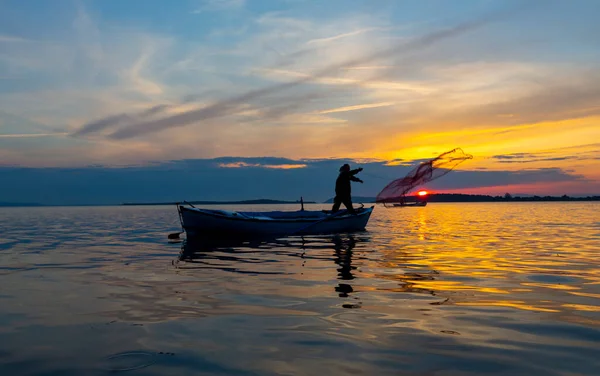 Fisherman Lake Manyas Work While Fishing — Φωτογραφία Αρχείου