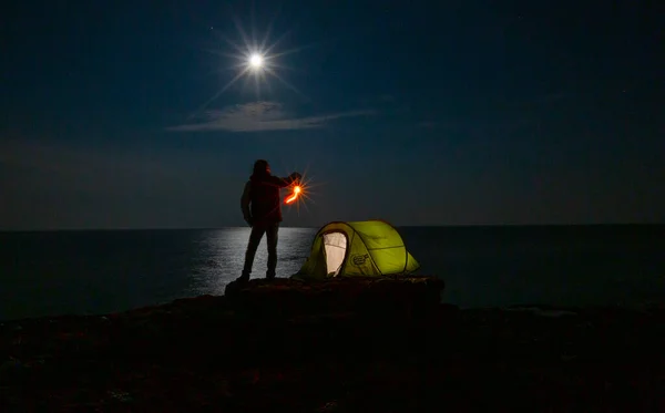 Night camping and steel wool photo shoot