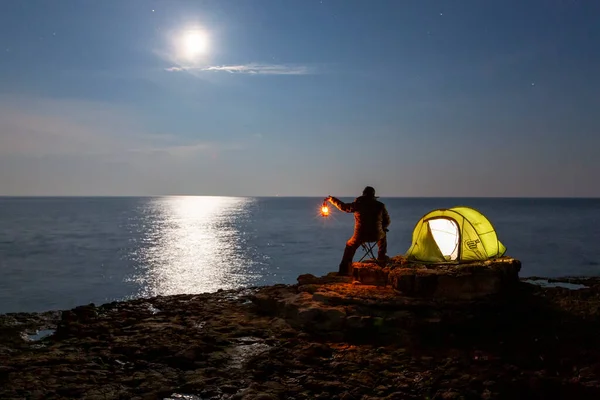 Night Camping Steel Wool Photo Shoot — Stock Photo, Image