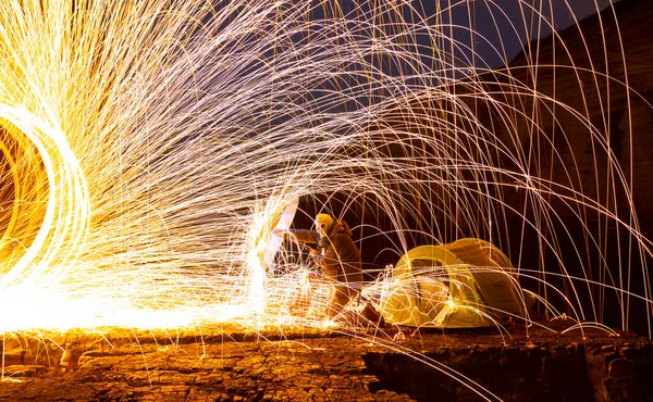 Nocny Camping Wełna Stalowa Sesja Zdjęciowa — Zdjęcie stockowe