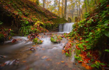 Yedi Göl (Yedigller) Ulusal Parkı, sonbaharın en güzel renkleri, şelale uzun pozlama tekniğiyle gün ışığına çıkarıldı..