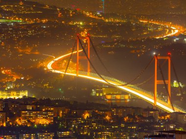İstanbul Şehir Gece Hava Görüntüsü, Gökdelenler ve Boğaz Köprüsü