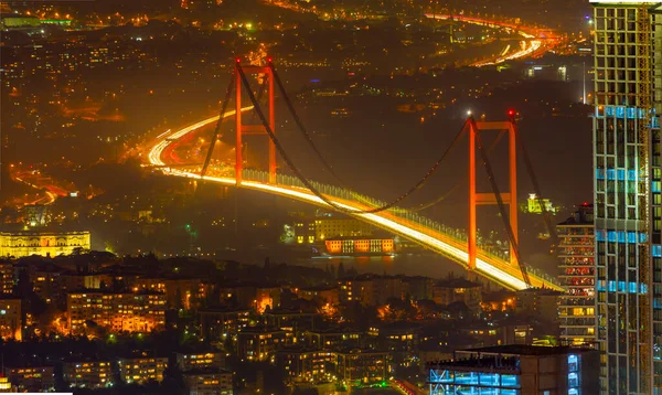 Istanbul City Night Aerial Image Gratte Ciel Pont Bosphore — Photo