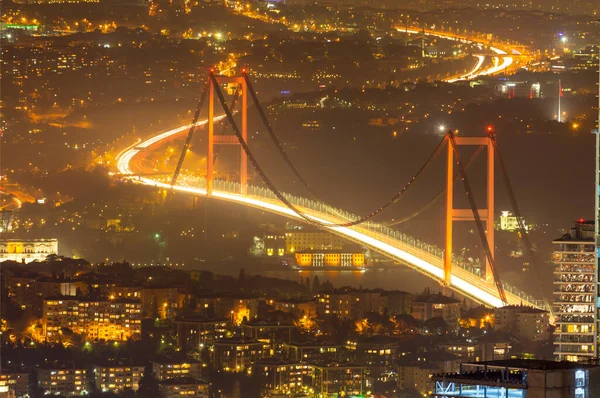 Istanbul City Night Aerial Image Gratte Ciel Pont Bosphore — Photo