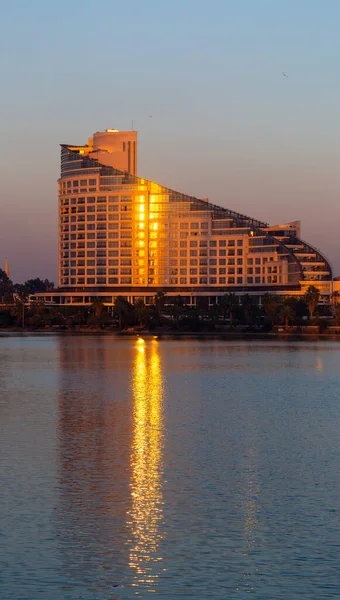 Aesthetic Hotel built on the Adana Seyhan River. It gives a good reflection during the sunset hours