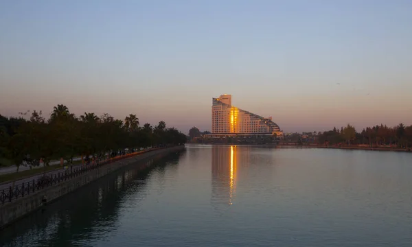 Aesthetic Hotel built on the Adana Seyhan River. It gives a good reflection during the sunset hours