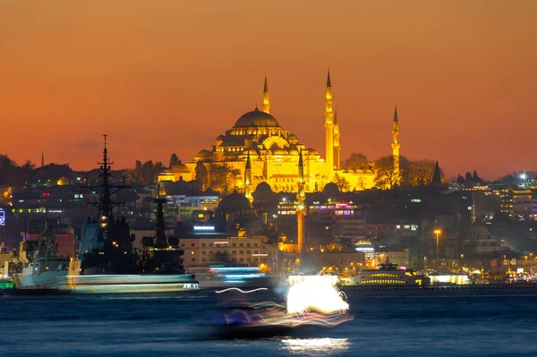 Suleymaniye Mecset Esti Órákban Tökéletes Kilátás Isztambul — Stock Fotó